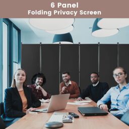 Costway 6Panel Folding Room Divider 172cm Rolling Privacy Screen w/ Lockable Wheels in Grey - thumbnail 3