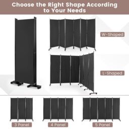 Costway 6Panel Folding Room Divider 172cm Rolling Privacy Screen w/ Lockable Wheels in Grey - thumbnail 6