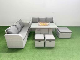 Fimous Outdoor Garden Furniture Sets 9 Seater Wicker Rattan Furniture Sofa Sets w/ Firepit Dining Table high Back Lounge Sofa 3 Stools Side Table - thumbnail 1