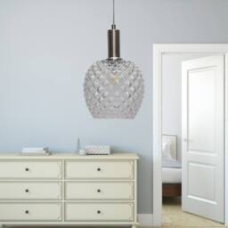 First Choice Lighting Baine - Clear Textured Glass Satin Nickel Deco Pendant Fitting - thumbnail 4