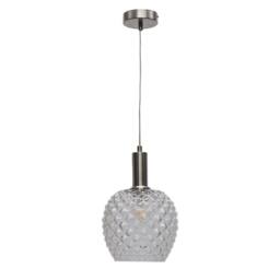 First Choice Lighting Baine - Clear Textured Glass Satin Nickel Deco Pendant Fitting - thumbnail 1