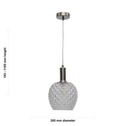 First Choice Lighting Baine - Clear Textured Glass Satin Nickel Deco Pendant Fitting - thumbnail 5