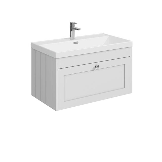Balterley 800mm Wall Hung 1 Drawer Unit, Thin Edge Basin 1 Tap Hole Satin White - image 1