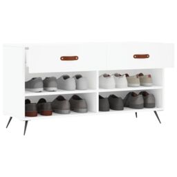 Berkfield Home Shoe Bench White 102x35x55 cm Engineered Wood - Size: 102 x 35 x 55 cm - thumbnail 4