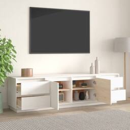 Berkfield Home TV Cabinet White 176x37x47.5 cm Solid Wood Pine - thumbnail 3