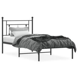 Berkfield Home Metal Bed Frame without Mattress with Headboard Black 90x190cm - Size: 90x190 cm - thumbnail 1