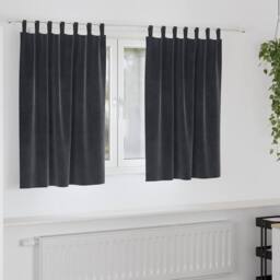 Berkfield Home Blackout Curtains with Hanging Loops 2 pcs Dark Grey Velvet - thumbnail 2