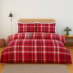 Rapport Home Regalia Check Microfibre Complete Duvet Cover Set with Fitted Sheet in Red - Size: King - thumbnail 1
