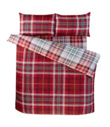 Rapport Home Regalia Check Microfibre Complete Duvet Cover Set with Fitted Sheet in Red - Size: King - thumbnail 3