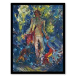 "Artery8 Huntsman With Two Dogs Arnold Weisz Kubincan Framed Wall Art Print in Blue - Size: W12"" x H16""" - thumbnail 1