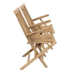 Charles Bentley Pair of Solid Wooden Teak Garden Outdoor Folding Arm Chairs in Natural - thumbnail 2