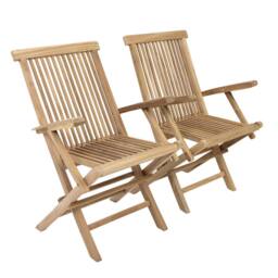 Charles Bentley Pair of Solid Wooden Teak Garden Outdoor Folding Arm Chairs in Natural - thumbnail 4