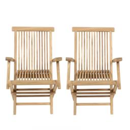 Charles Bentley Pair of Solid Wooden Teak Garden Outdoor Folding Arm Chairs in Natural - thumbnail 1