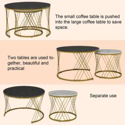 Rolipo Modern Round Coffee Table Set of 2 Marble Pattern White & Black in Gold - Size: 1 Pack - thumbnail 9