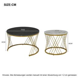 Rolipo Modern Round Coffee Table Set of 2 Marble Pattern White & Black in Gold - Size: 1 Pack - thumbnail 5