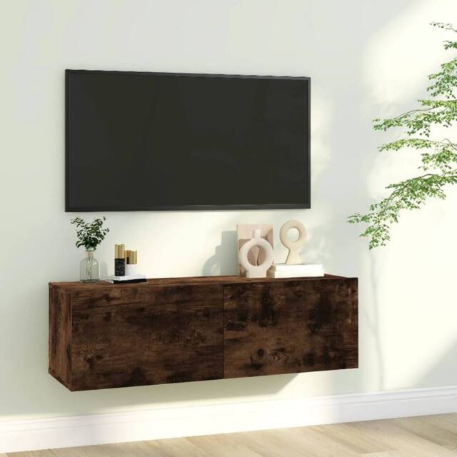 Berkfield Home TV Wall Cabinet Smoked Oak 100x30x30 cm Engineered Wood in Brown - Size: 100 x 30 x 30 cm - image 1