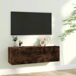 Berkfield Home TV Wall Cabinet Smoked Oak 100x30x30 cm Engineered Wood in Brown - Size: 100 x 30 x 30 cm - thumbnail 1