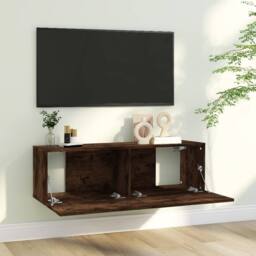 Berkfield Home TV Wall Cabinet Smoked Oak 100x30x30 cm Engineered Wood in Brown - Size: 100 x 30 x 30 cm - thumbnail 3
