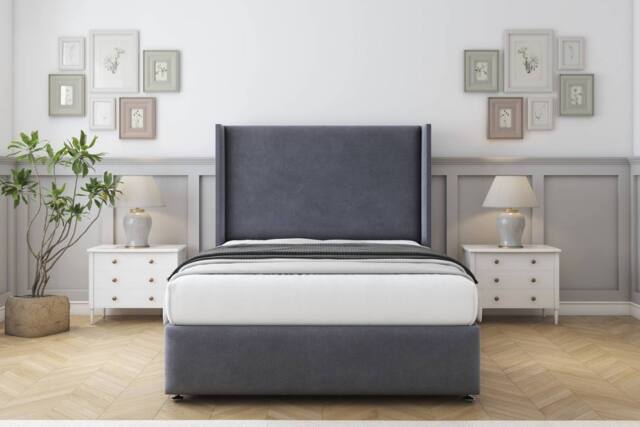 "Comfort Beds Ayla Plush Divan Base No Drawers - 54"" Wingback-Footboard in Dark Grey - Size: Single" - image 1