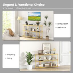 "Costway 3-Tier TV Stand for TVs up to 65"" 140cm TV Console Table in Gold" - thumbnail 3