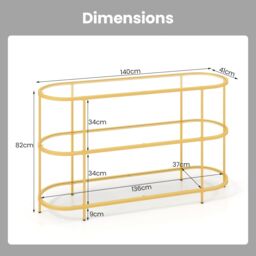 "Costway 3-Tier TV Stand for TVs up to 65"" 140cm TV Console Table in Gold" - thumbnail 2
