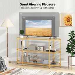 "Costway 3-Tier TV Stand for TVs up to 65"" 140cm TV Console Table in Gold" - thumbnail 6