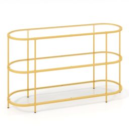 "Costway 3-Tier TV Stand for TVs up to 65"" 140cm TV Console Table in Gold" - thumbnail 1