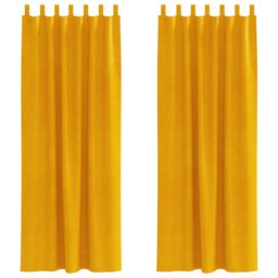 Berkfield Home Blackout Curtains with Hanging Loops 2 pcs Mustard Yellow Velvet - thumbnail 2