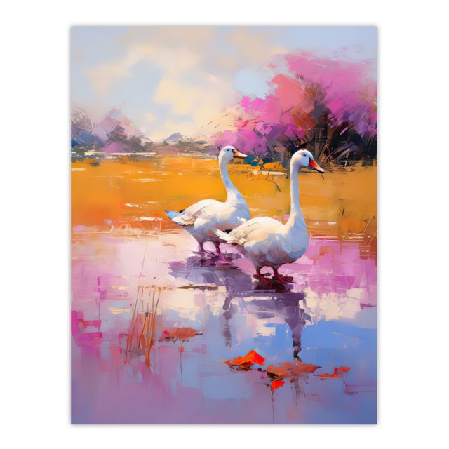 "Artery8 Wall Art Print Wild Geese Pastel Colour Oil Painting Poster Picture in Purple - Size: W18"" x H24""" - image 1