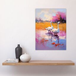 "Artery8 Wall Art Print Wild Geese Pastel Colour Oil Painting Poster Picture in Purple - Size: W18"" x H24""" - thumbnail 4