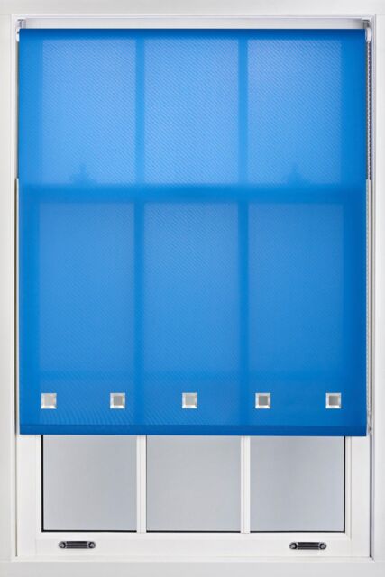 Furnished Daylight Roller Blind with Chrome Square Eyelets - Trimmable Window Shade in Blue - Size: 215 cm width x 210 cm drop - image 1