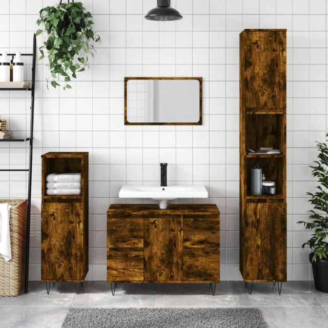 Berkfield Home Bathroom Cabinet Smoked Oak 80x33x60 cm Engineered Wood in Brown - Size: 80 x 33 x 60 cm - image 1