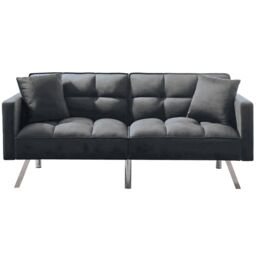 KOSY KOALA Sofa Bed 2 Seater Grey Velvet Click Clack Sofa Settee Recliner Couch with Metal Legs with 2 Pillows - thumbnail 7