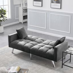 KOSY KOALA Sofa Bed 2 Seater Grey Velvet Click Clack Sofa Settee Recliner Couch with Metal Legs with 2 Pillows - thumbnail 2