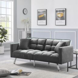 KOSY KOALA Sofa Bed 2 Seater Grey Velvet Click Clack Sofa Settee Recliner Couch with Metal Legs with 2 Pillows - thumbnail 3