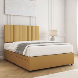 "BSSPOKE Sienna Divan Bed Set Velvet 24""Headboard 2 Drawers Footend & Mattress in Mustard - Size: Super King" - thumbnail 3