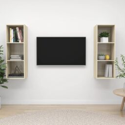 Berkfield Home Wall-mounted TV Cabinets 2 pcs Sonoma Oak Engineered Wood in Brown - thumbnail 1