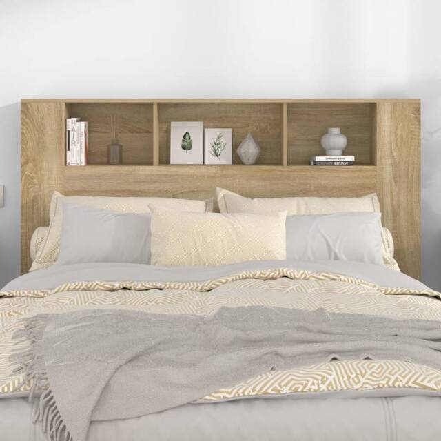 Berkfield Home Headboard Cabinet Sonoma Oak 160x18.5x104.5 cm in Light Tan - image 1