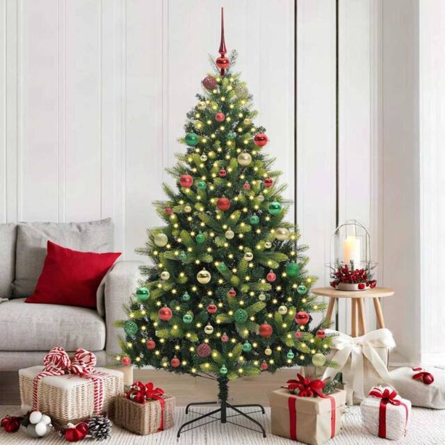 Berkfield Home Artificial Hinged Christmas Tree 300 LEDs Green 180 cm - image 1