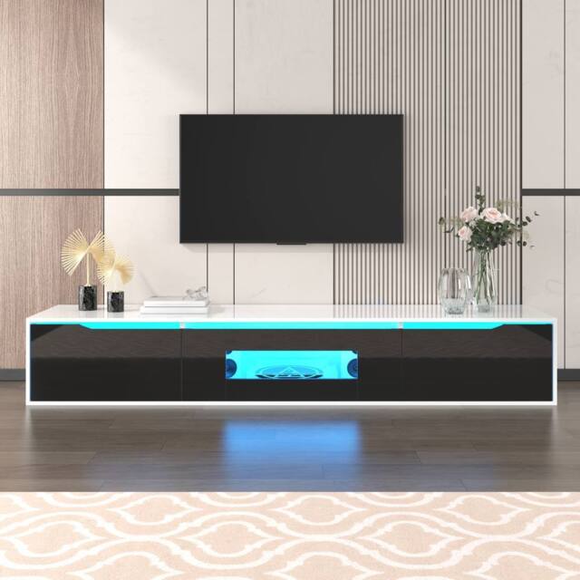 ModernLuxe High-gloss TV cabinet with door & colour-changing LED lights in Black - image 1