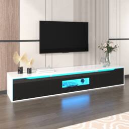 ModernLuxe High-gloss TV cabinet with door & colour-changing LED lights in Black - thumbnail 3