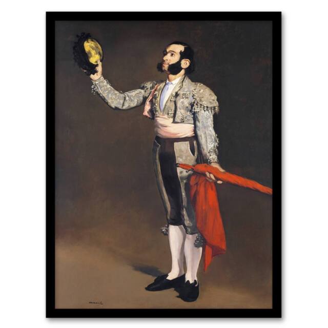 Artery8 Edouard Manet Framed Wall Art A Matador Saluting Portrait Painting in Brown - Size: A4 - image 1