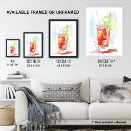"Artery8 Bloody Mary Cocktail Drink Watercolour Simple Wall Art Print in Red - Size: W18"" x H24""" - thumbnail 3