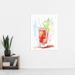 "Artery8 Bloody Mary Cocktail Drink Watercolour Simple Wall Art Print in Red - Size: W18"" x H24""" - thumbnail 4