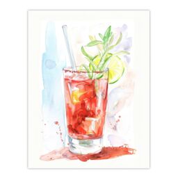 "Artery8 Bloody Mary Cocktail Drink Watercolour Simple Wall Art Print in Red - Size: W18"" x H24""" - thumbnail 1