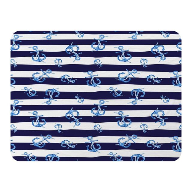 Benjamin Tate Design Blue Anchors On Navy Striped Blanket in Natural - Size: 120 cm x 150 cm - image 1