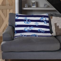 Benjamin Tate Design Blue Anchors On Navy Striped Blanket in Natural - Size: 120 cm x 150 cm - thumbnail 2