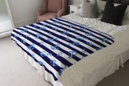 Benjamin Tate Design Blue Anchors On Navy Striped Blanket in Natural - Size: 120 cm x 150 cm - thumbnail 3