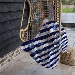 Benjamin Tate Design Blue Anchors On Navy Striped Blanket in Natural - Size: 120 cm x 150 cm - thumbnail 4