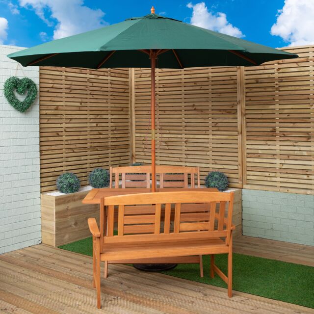 Samuel Alexander 4 Person Folding Wooden Garden Dining Table Benches Parasol & Base in Green - image 1